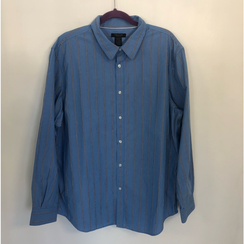 STRUCTURE Modern Fit Men Blue Striped Long Sleeve Button Down Shirt Sz XXL